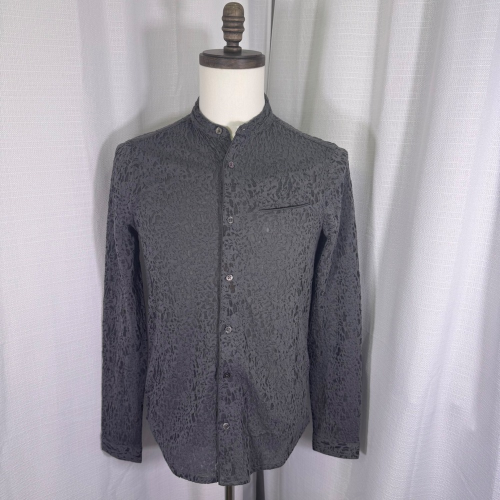 John Varvatos Glenn Shirt Floral Lace Jacquard Mens XS Grey Merino Wool Blend